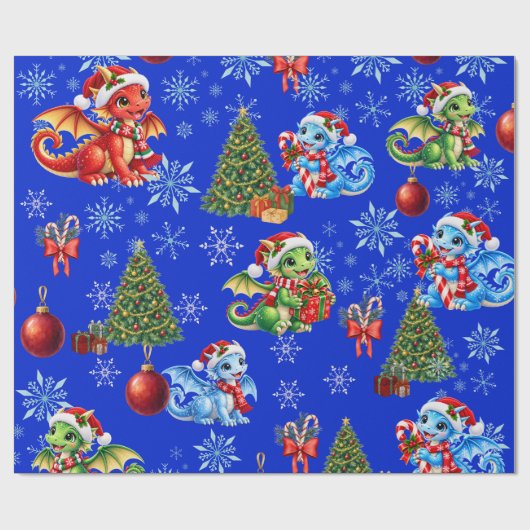 Papier Cadeau Dragons de Noël (Plat)