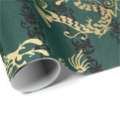 Papier Cadeau Dragons d'or sur Green (Coin rond)