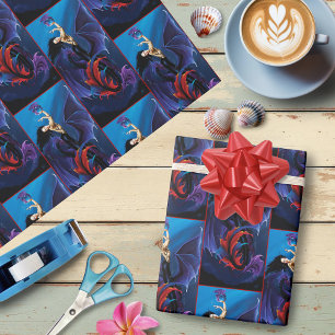 Papier Cadeau Dragons gothiques bleus Sirène Fantastique Violet