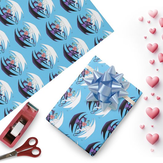 Papier Cadeau Dragons Love Heart Blue