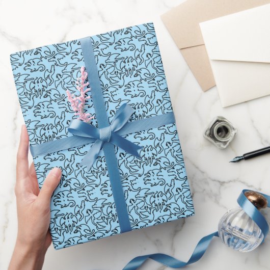 Papier Cadeau Dragons noirs motif contour.b L BG bleu (Cadeaux)