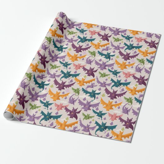 Papier Cadeau Dragons volants et nuages (Déroulé)