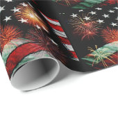 Papier Cadeau Drapeau américain avec des feux d'artifice (Coin rond)
