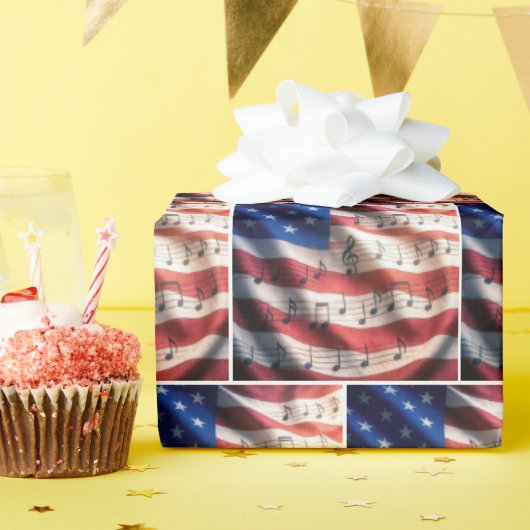 Papier Cadeau Drapeau américain avec notes de musique (Fête d'anniversaire)