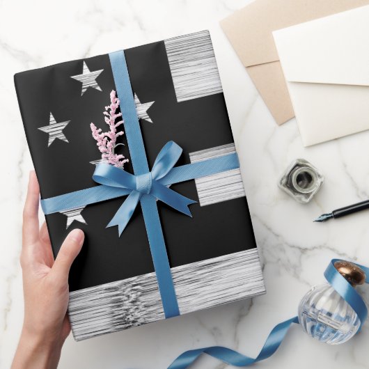 Papier Cadeau Drapeau américain Bois rustique Noir Blanc Patriot (Cadeaux)