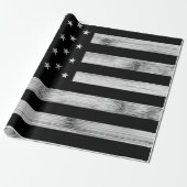 Papier Cadeau Drapeau américain Bois rustique Noir Blanc Patriot (Déroulé)