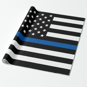 Papier Cadeau Drapeau américain de la ligne bleue mince de la p