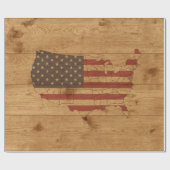 Papier Cadeau Drapeau américain Forme sur bois rustique Patrioti (Plat)