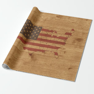 Papier Cadeau Drapeau américain Forme sur bois rustique Patrioti
