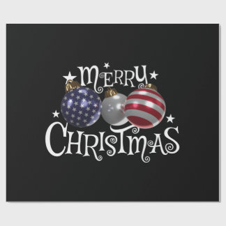 Papier Cadeau Drapeau Américain Joyeux Noël Arbre Boules US Patr
