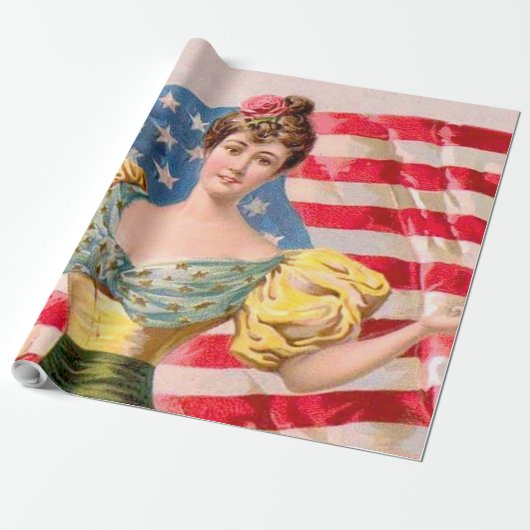 Papier Cadeau Drapeau américain Lady Liberty Independence (Déroulé)