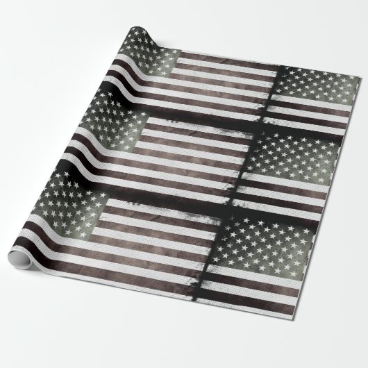Papier Cadeau Drapeau américain noir et blanc (Déroulé)