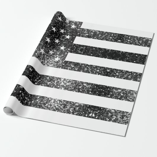 Papier Cadeau Drapeau américain noir et blanc brillant parties s (Déroulé)