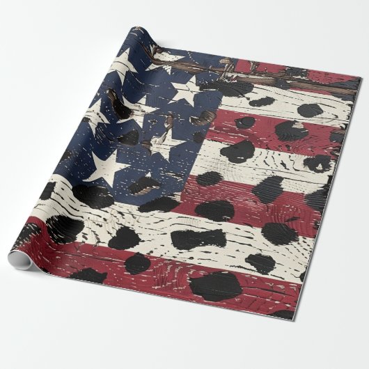 Papier Cadeau Drapeau américain rustique imprimé léopard (2) (Déroulé)