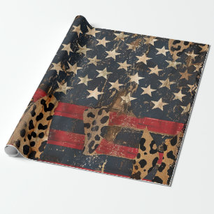 Papier Cadeau Drapeau américain rustique imprimé léopard (3)