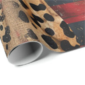 Papier Cadeau Drapeau américain rustique imprimé léopard (3) (Coin rond)