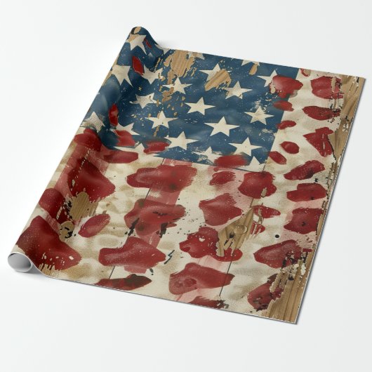 Papier Cadeau Drapeau américain rustique imprimé léopard (6) (Déroulé)