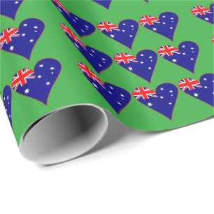 Papier Cadeau Drapeau australien en forme de cœur funky sur fond
