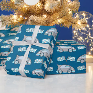 Papier Cadeau Drapeau bleu de voiture de course pour enfants