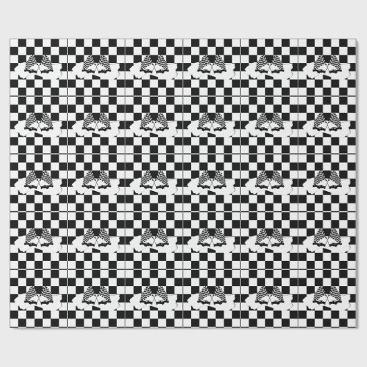 Papier Cadeau Drapeau Checker et voitures de course (Plat)