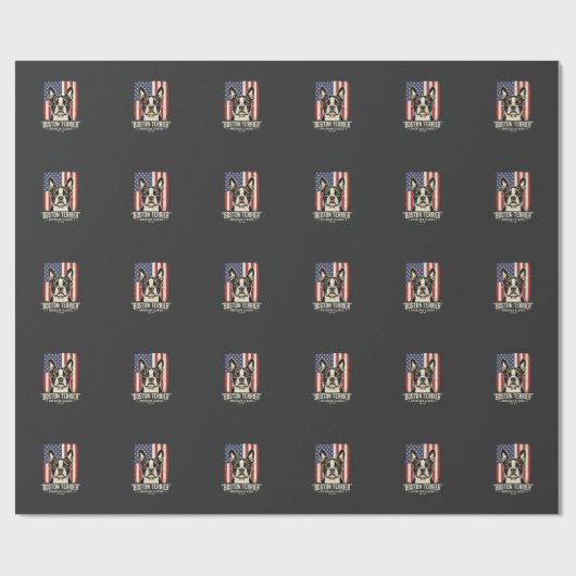 Papier Cadeau Drapeau Classique Américain Boston Terrier (Plat)