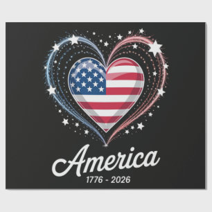 Papier Cadeau Drapeau Cœur 1776 2026 4 juillet 250e anniversaire