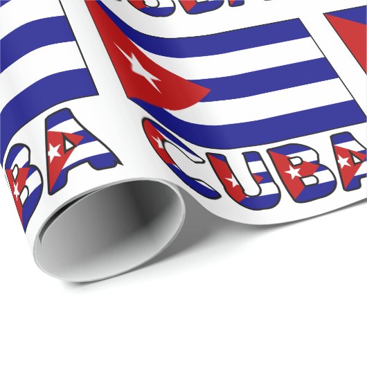 Papier Cadeau Drapeau cubain bleu foncé et Cuba (Coin rond)
