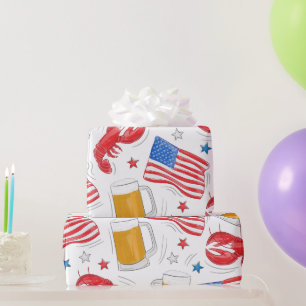 Papier Cadeau Drapeau de bière de homard patriotique étoiles