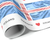 Papier Cadeau Drapeau de coeur de la coutume I de l'Islande (Coin rond)