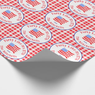 Papier Cadeau Drapeau de la fête du 4 juillet USA 1776 bleu roug