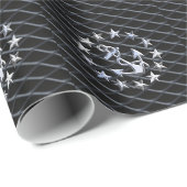 Papier Cadeau Drapeau de la marine de yacht d'argent sur Grille (Coin rond)