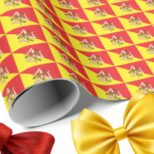 Papier Cadeau Drapeau de la Sicile Répétition Imprimée Trinacria