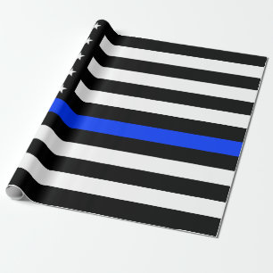 Papier Cadeau Drapeau de police de la Ligne Bleue Mince