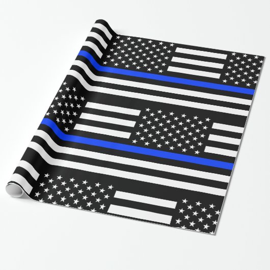 Papier Cadeau Drapeau de police de la ligne bleue mince (Déroulé)