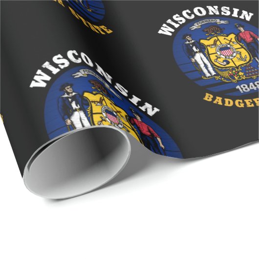 PAPIER CADEAU DRAPEAU D'ÉTAT WISCONSIN BADGER (Coin rond)