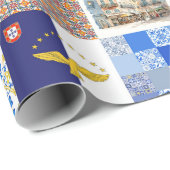 Papier Cadeau Drapeau du Portugal et Drapeau des Açores (Coin rond)