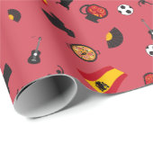 Papier Cadeau Drapeau espagnol avec des objets célèbres d'Espagn (Coin rond)