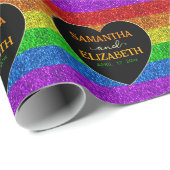 Papier Cadeau Drapeau LGBT coeur arc-en-ciel scintille mariage g (Coin rond)