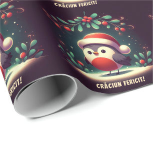Papier Cadeau Drapeau roumain de Cute Père Noël Robins