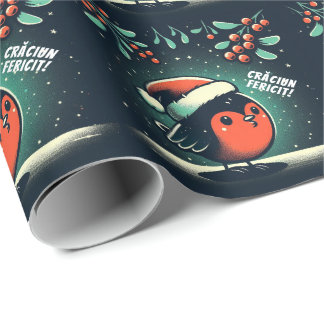 Papier Cadeau Drapeau roumain de Cute Père Noël Robins