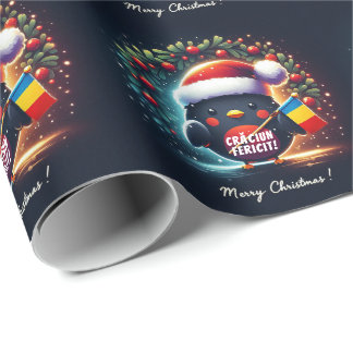 Papier Cadeau Drapeau roumain de Cute Père Noël Robins