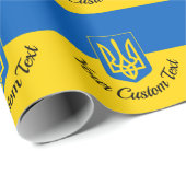 Papier Cadeau Drapeau ukrainien avec blason et texte personnalis (Coin rond)