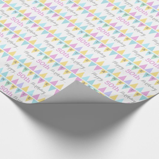Papier Cadeau Drapeaux à souder blanc âge d'anniversaire 50 enve (Coin)