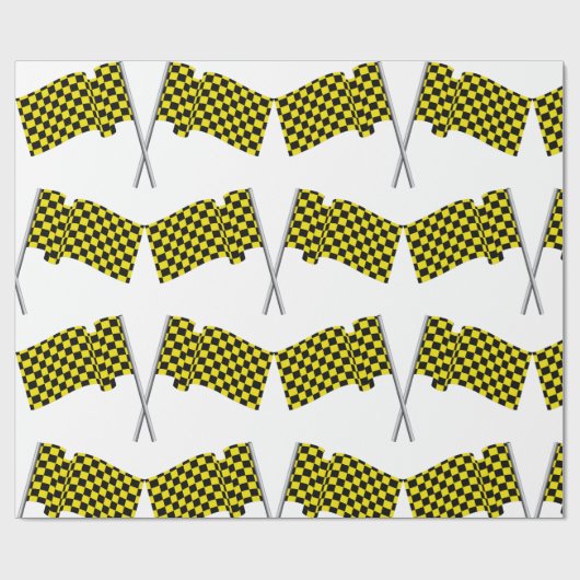 Papier Cadeau Drapeaux De Course Jaune Et Noir (Plat)
