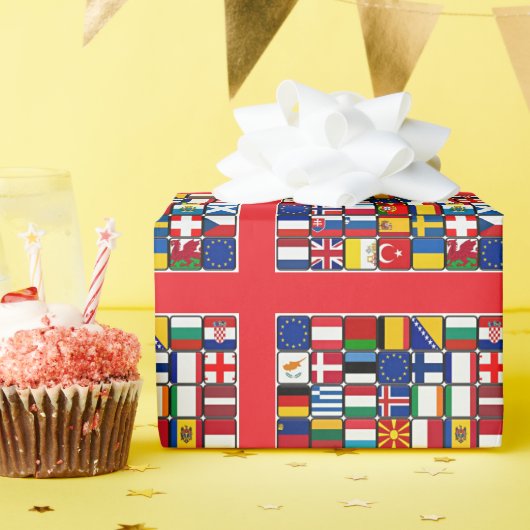Papier Cadeau Drapeaux internationaux (Fête d'anniversaire)
