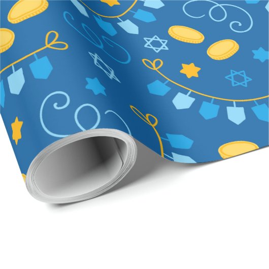 Papier Cadeau Dreidel Hanoukka (Coin rond)