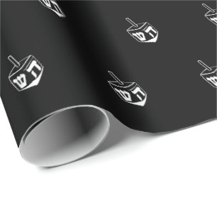 Papier Cadeau Dreidel noir & blanc motif Hanoukka Cadft