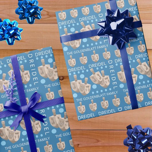 Papier Cadeau Dreidel Rustic Oak mignonne Hanoukka personnalisée