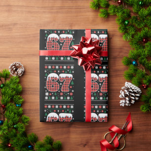 Papier Cadeau Drôle 67 Six Sept Mème Cringe Noël Carreaux Rouges