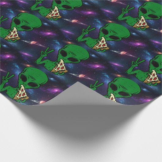 Papier Cadeau Drôle Alien UFO Pizza UAP (Coin)